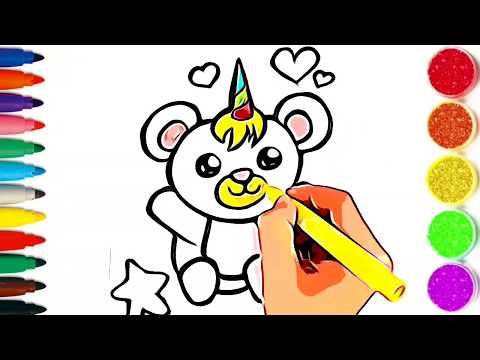 Dessiner et colorier un ours licorne/ dessin facile pour enfant #TT16