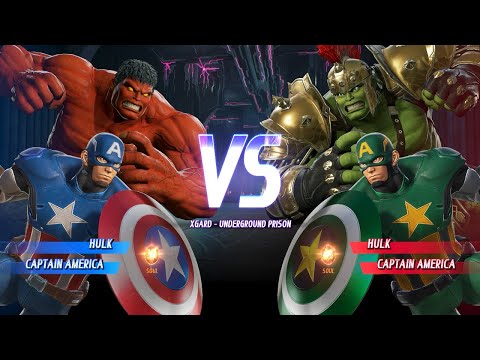 Red Hulk and Captain America VS Gladiator Hulk and Green Captain America - Marvel vs Capcom Infinite