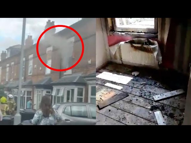 Mujer rescata a sus hijos de un incendio en casa