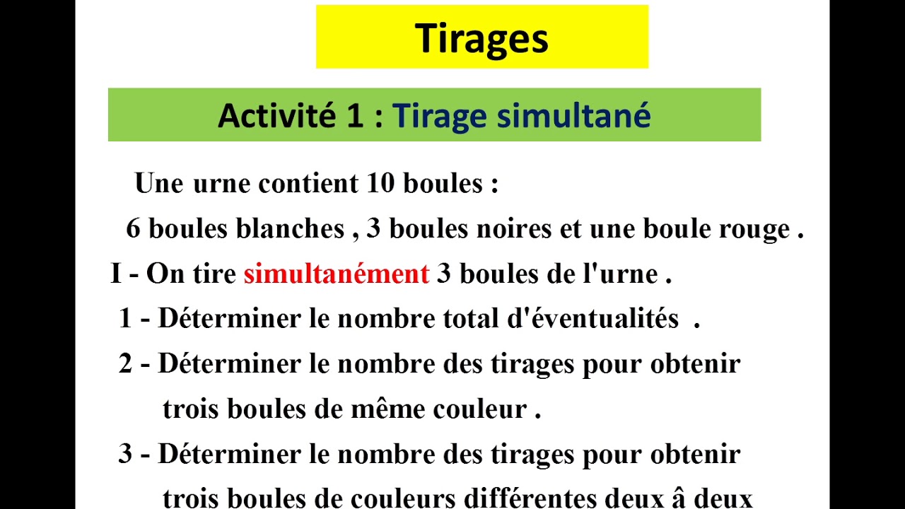 probabilités = dénombrement = tirage simultané