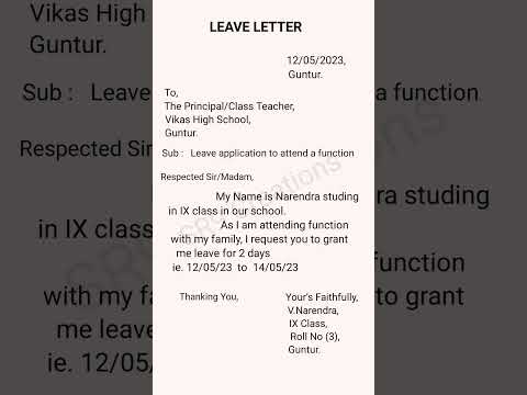 application for function leave to principal #leaveletter #letter #learning #shorts