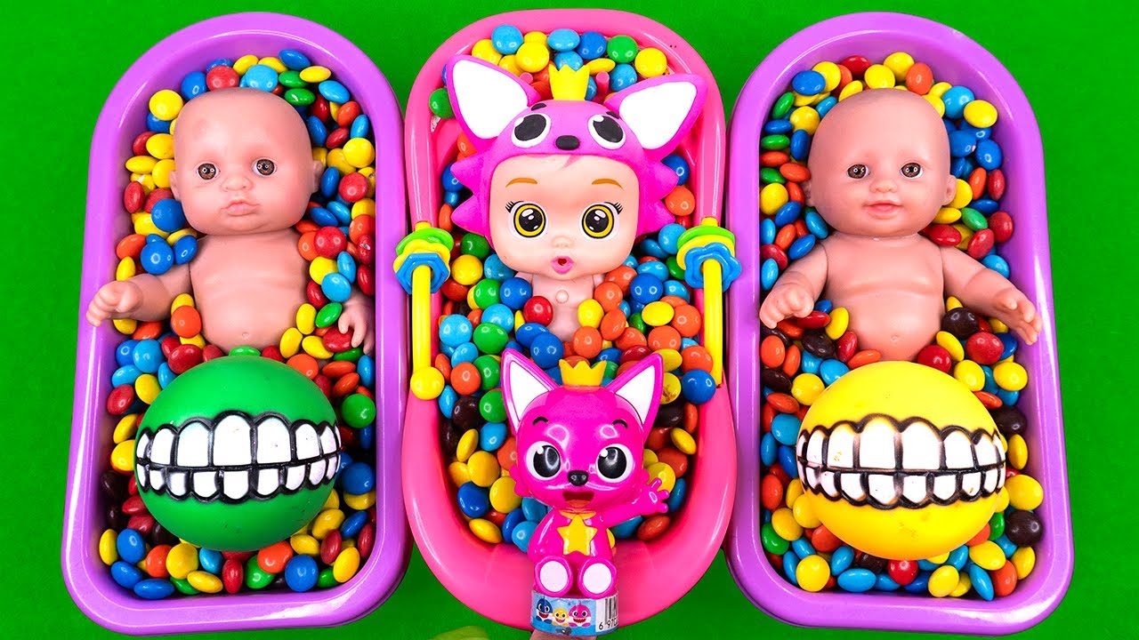 Satisfying Video | Mixing Funny Candy ASMR & Make Up in 3 Bathtubs with Magic M&M's Skittles