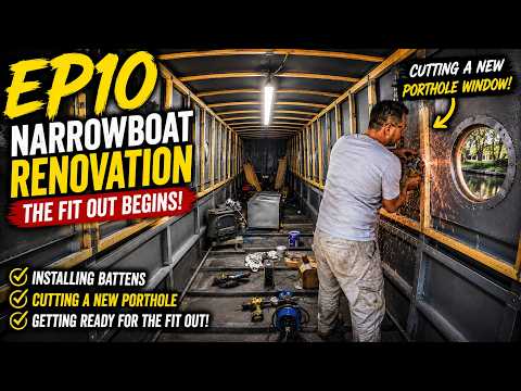 Ep10 Narrowboat Renovation Project – The Fit Out Begins! Installing Battens Ready for the Interior