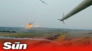 Ukrainian helicopters destroy Russian military positions with a rain of missiles