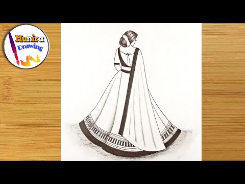 How to draw A girl with beautiful Indian lehenga for beginners || pencil sketch drawing