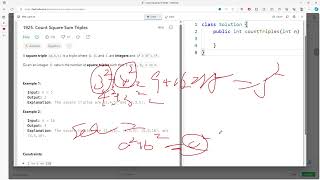 YouTube video 'LeetCode 1925 | Count Square Sum Triples | HashSet | Java'