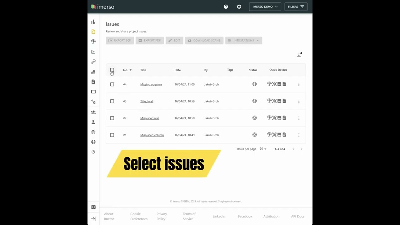Autodesk Construction Cloud and Imerso: Export of Issues