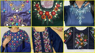 Hand embroidery designs for royal blue dresses / new hand embroidered kurtis design