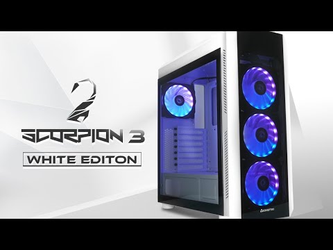 CHIEFTEC Scorpion 3 Baltas leidimo ATX žaidimai su 4x120 A-RGB ventiliatoriumi 2 grūdinto stiklo šonuose ir priekyje video