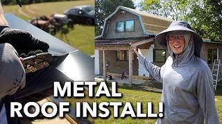 Installing Our Metal Roof on the Shed Tiny House!! (Part 1) | Abandoned Shed to Tiny House