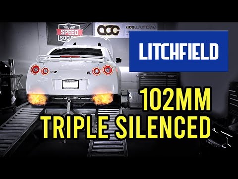 Litchfield 102mm Triple Silenced Exhaust + AMS Alpha Catless Downpipes Cold Start R35 GTR