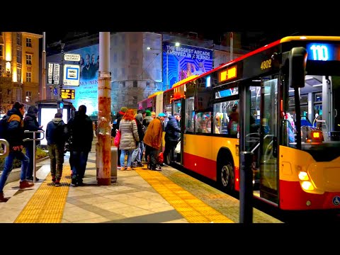 Polônia, Wrocław, passeio noturno de ônibus 110 de Glowny para Dworzec Autobusowy