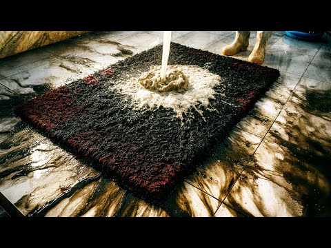 Extreme Shaggy Rug Cleaning - Satisfying ASMR - Burnt Oil & Grease Removal