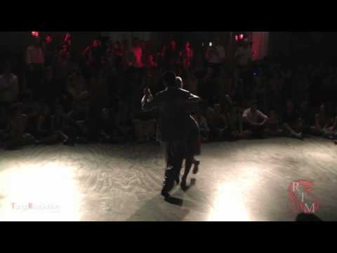  Mariana Montes  and  Sebastian Arce  are  dancing  to  a  tango  at  Roma Tango Meet