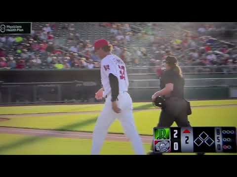 Dayton's Quin Cotton hits home run; Lansing manager ejected arguing it wasn't home run. 8/12/21