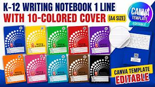K-12 Writing Notebook 1 Line with 10 Colored Covers | Canva Editable Template