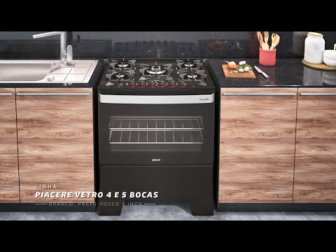 Video thumbnail of Fogão 5 Bocas Piacere Vetro com Mesa de Vidro Mueller