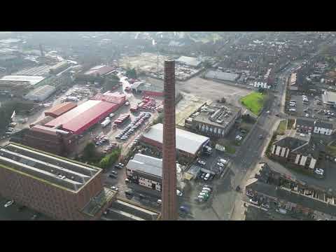 Dixons Chimney & Civic Centre in Carlisle Cumbria. Filmed from a DJI Mini 3 Pro