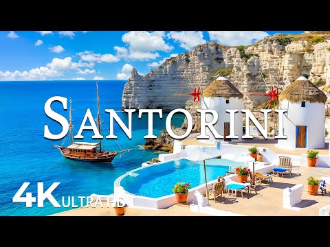 FLYING OVER SANTORINI (4K UHD) – Soothing Music Along With Beautiful Nature Video - 4K Video UHD #3