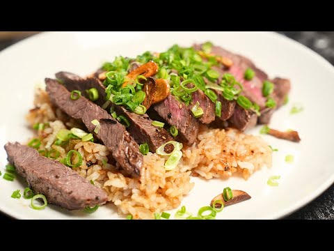 Make Japanese Garlic Fried Rice with Steak ! – Perfect Combination of Butter and Soy Sauce!