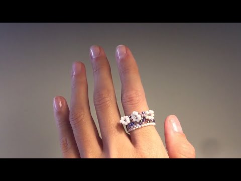 DIY Кольцо с ромашками из бисера. Широкое кольцо. Мозаичное плетение. Seed Beads Ring