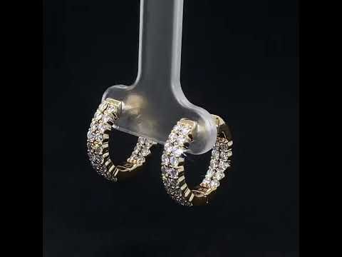 1.50ctw Diamond Double-Row Inside Out Small Round Hoop Huggie Earrings in 14k Yellow Gold