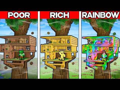 Mikey vs JJ vs Banana Kid: POOR vs RAINBOW vs GOLD TREE HOUSE BATTLE In Minecraft - Maizen