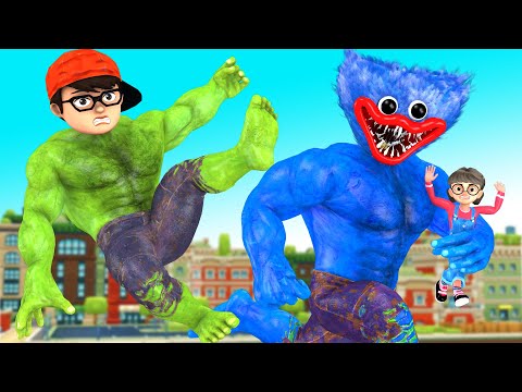 Naughty boy nick transform NickHulk vs Giant Huggy Wuggy - Scary Teacher 3d Fun animation