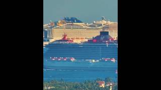MV Resiliend lady & MSC World America leaving Miami #msccruise #virginvoyages #cruiseship #portmiami