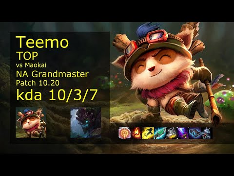 Teemo Top vs Maokai - NA Grandmaster 10/3/7 Patch 10.20 Gameplay