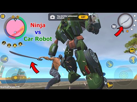 Rope Hero 3 (Edged Sword Damage Robot Car) Ninja Hero Fight Crusher Car Robot - Android Gameplay HD