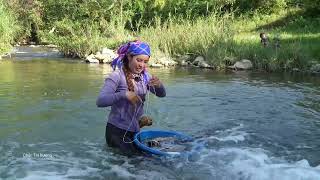 Download lagu Catching a School of Fish at Waterfall with My Daughter and Son – Market Selling and Simple Lunch mp3