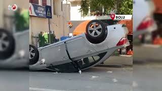 Boluda Park Halindeki Cipe Çarpan Otomobil Takla Attı 1 Yaralı
