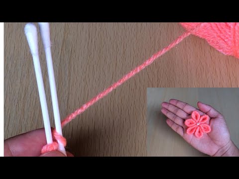 Amazing Woolen Flower Idea Using Cotton Buds/ Flower Craft/ Yarn Flower