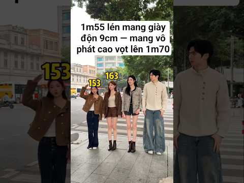 1m55 lén mang giày độn 9cm mang vô phát cao vọt lên 1m70 #shorts