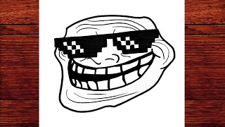 Easy Troll Face Drawing | Funny Meme Face with Sunglasses Step by Step Tutorial