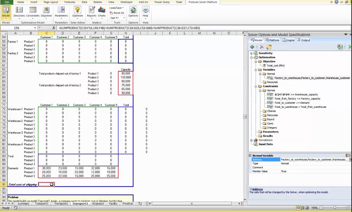 Solver Transportation Optimization Example Using Built-in Guided Mode