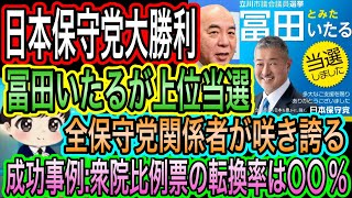 【日本保守党】大勝利！冨田いたる上位当選の快挙！衆院比例票の転換率〇〇%！全保守党関係者が咲き誇る結果に歓喜！