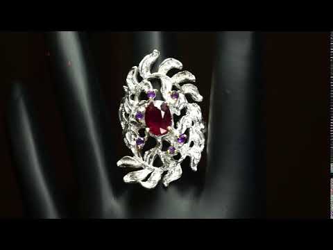Серебряное кольцо с натуральным Рубином и Аметистом 16р видео