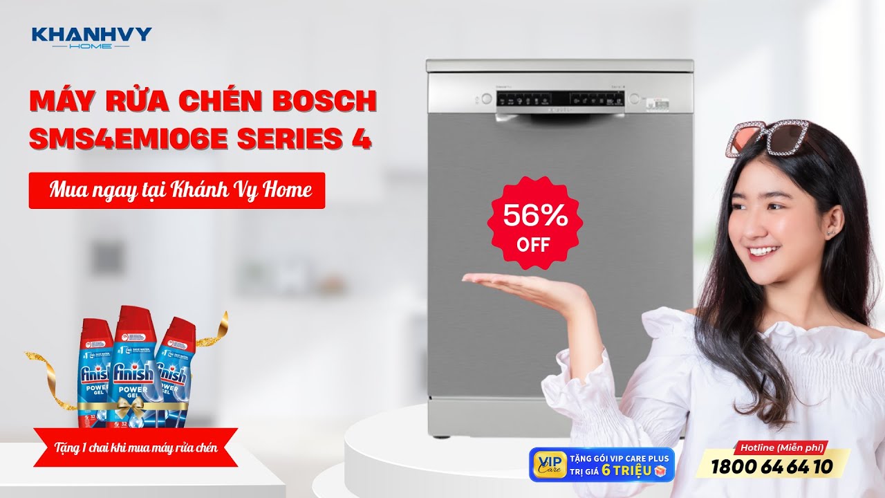 Máy rửa chén Bosch SMS4EMI06E series 4, độc lập