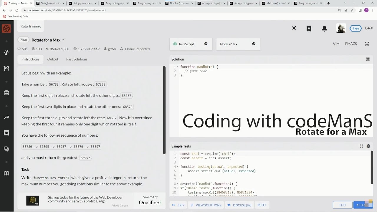 Codewars 7 kyu Rotate for a Max Javascript