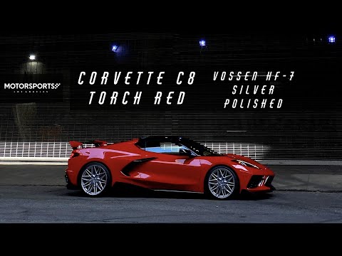Corvette C8 Torch Red | Vossen Hybrid Forged HF-7 20/21" Silver Polished | Motorsports LA