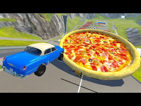 Which car can jump over the pizza? - BeamNG drive