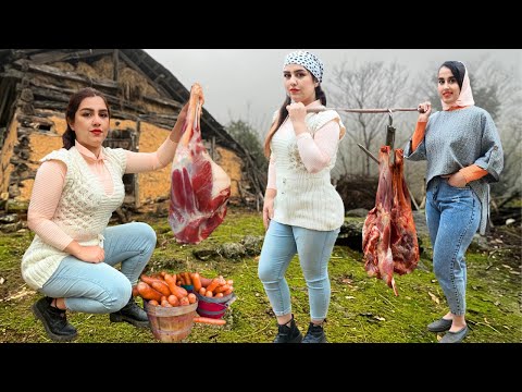 Village Life in northern Iran | Cooking Lamb Stew Under Rice & Pistachio with Date dessert
