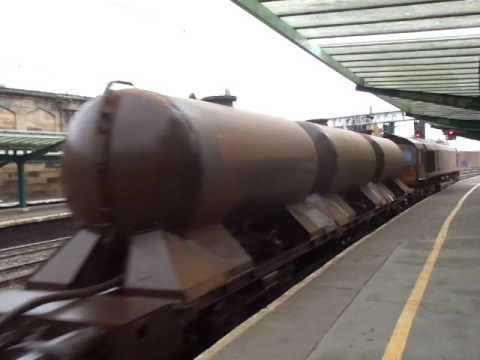 The x2 Class 66 DRS with Railhead Treatment Train (RHTT) was passed through at Carlisle.