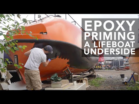 Lifeboat Conversion Ep26: Applying protective epoxy primer to the underside of the hull. [4K]
