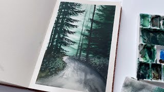 Forest Water Coloring Painting Tutorial | Easy Watercolor Painting