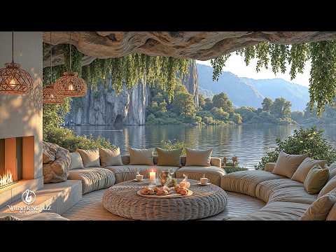 Relaxing Day In Lakeside Cafe | Elegant Jazz In Peaceful Ambience With Nature Sound For Good Mood