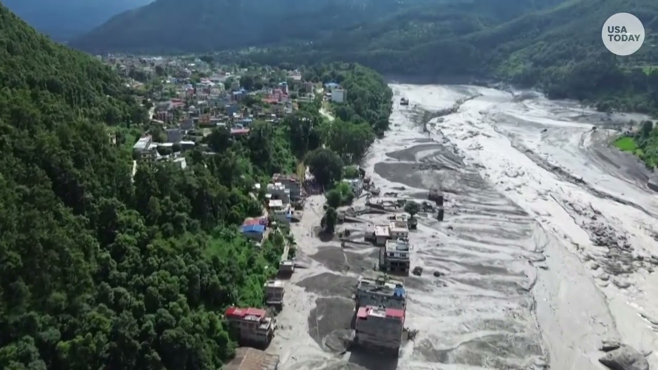 Drone footage captures devastating flash flood damage in Nepal