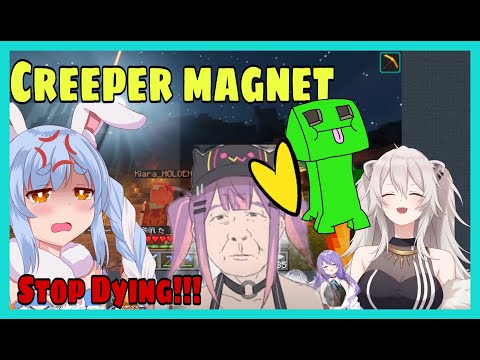 Pekora Loses Her Mind When Towa Keep Dying To Creeper | Botan | Minecraft [Hololive/Eng Sub]